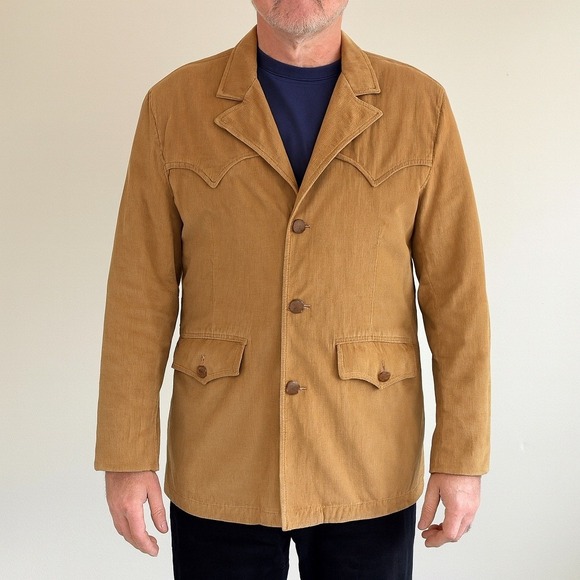 Vintage Mens Tan Corduroy‎ Western Style Blazer Jacket 1970-80s
